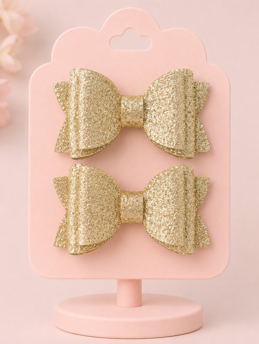 ⭐Handmade Gold Glitter Bow Hair Clips for Kids - Sparkling Twin Set